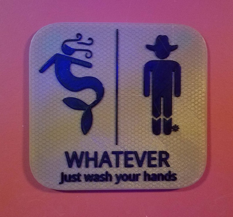 Mermaid & Cowboy Whatever Just Wash Your Hands Gender Neutral Bathroom Restroom Sign 3D Printed image 2