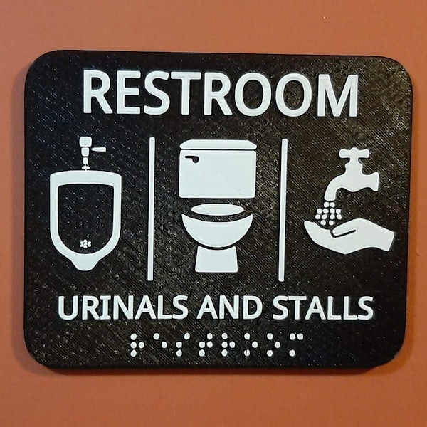 Gender Neutral Bathroom URINALS AND STALLS Restroom Sign