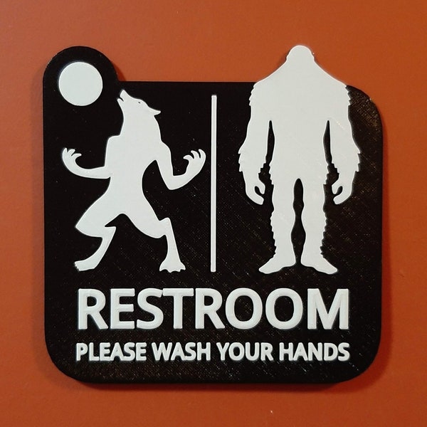 Werewolf Bigfoot Unisex Gender Neutral Bathroom Restroom Sign Please Wash Your Hands 3D Printed