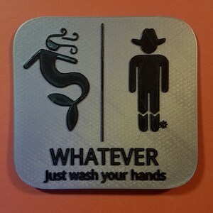 Mermaid & Cowboy Whatever Just Wash Your Hands Gender Neutral Bathroom Restroom Sign 3D Printed image 4