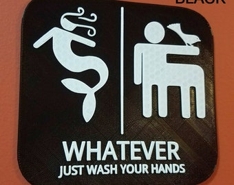 Mermaid & Centaur Whatever Just Wash Your Hands Gender Neutral Bathroom Restroom Sign Decor