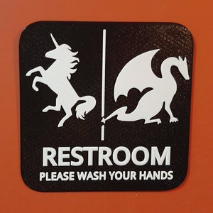 Unicorn Dragon Restroom Gender Neutral Bathroom Sign Braille 3D Printed