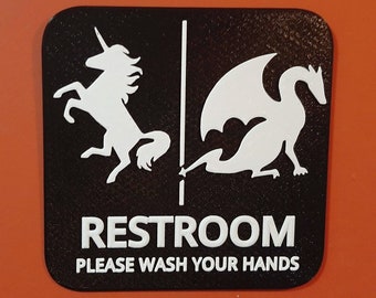 Unicorn Dragon Restroom Gender Neutral Bathroom Sign Braille 3D Printed