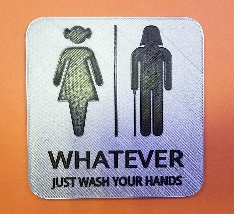 Princess Leia Darth Vader Gender Neutral Bathroom Restroom Sign Star Wars Whatever Just Wash Your Hands Decor image 3