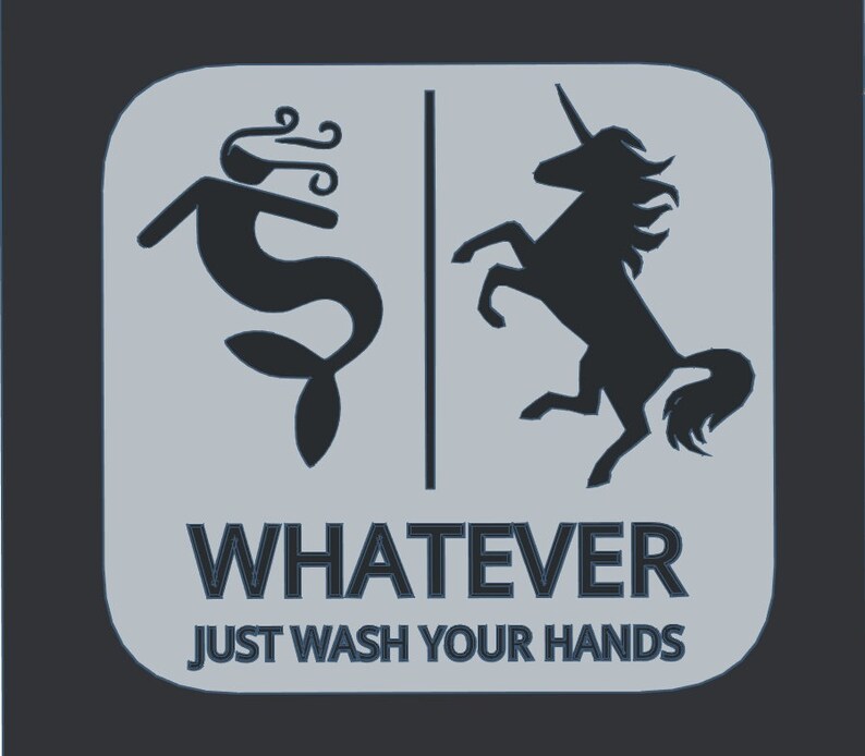 Mermaid Unicorn Bathroom Sign Whatever Just Wash Your Hands Gender Neutral Restroom image 6