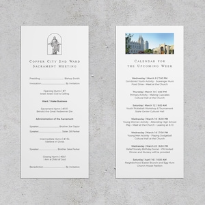 Tarjetas para el programa de la reunión sacramental / 3,66" x 8,5" / 3 por 8,5" x 11"