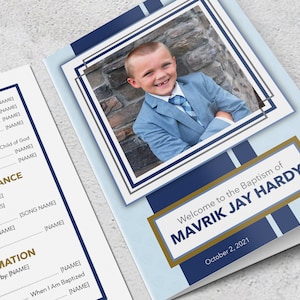 Programma di battesimo LDS - Modificabile - Blu navy, grigio e oro