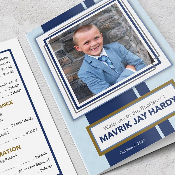 LDS Baptism Program - Editable - Navy, Gray and Gold