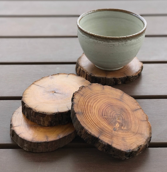Wooden Coasters With Non-Rustic Log Holder