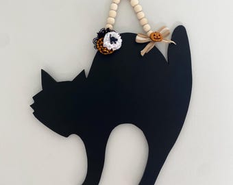 Halloween Cat Chalkboard Decoration, Wood Ply