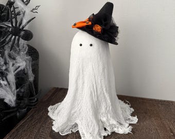 Handmade Cheesecloth Ghost with Witch Hat