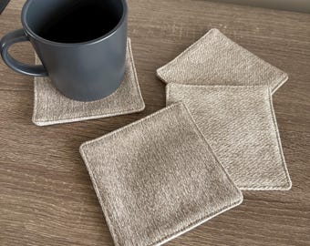 Tan Linen Fabric Drink Coasters 4-pack
