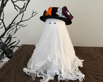 Handmade Cheesecloth Ghost with Halloween Hat