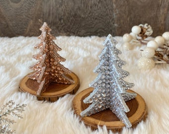 Rhinestone Christmas Tree and Wood Base 2pc Set