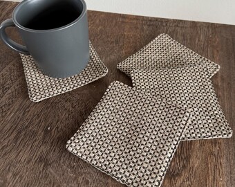 Tan Geometric Fabric Drink Coasters 4-pack