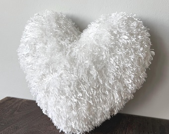 White Shaggy Faux Fur Heart Shaped Pillow