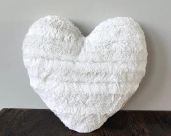 Soft White Minky Faux Fur Heart Shaped Pillow - Luxe Cuddle Plush Decor