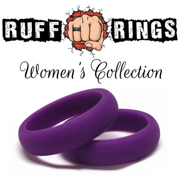PURPLE Womens Silicone Ring / Silicone Wedding Ring Band for Women / Stackable Rings / Ladies Crossfit Health and Fitness Gym Active Rings