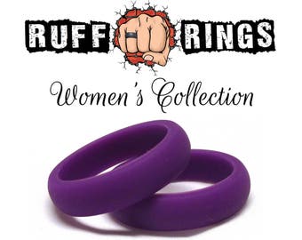 PURPLE Womens Silicone Ring / Silicone Wedding Ring Band for Women / Stackable Rings / Ladies Crossfit Health and Fitness Gym Active Rings