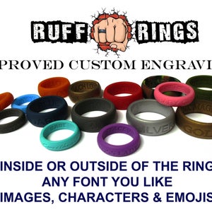 RUFF RINGS - Custom Engraved Personalized Silicone Wedding Rings - Custom Name/Date/Message Engraving / Silicone Wedding Band Rings