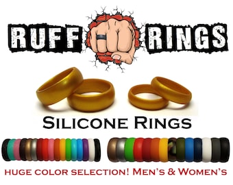 GOLD Silicone Wedding Ring Band - RUFF RINGS - Fully Customizable Silicone Rubber Rings Wedding Bands - Gym Crossfit Home and Garden