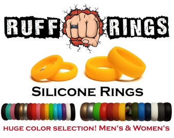 YELLOW Silicone Ring Wedding Band - RUFF RINGS Custom Personalized Silicone Rings Bands - Active Wear Team Colors Yellow Ring Mens Womens