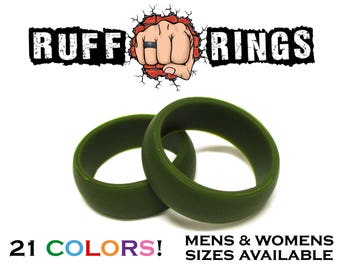 OLIVE GREEN Mens Silicone Wedding Ring Band / Ruff Rings - Most Affordable and Durable Silicone Rings / Size 8 9 10 11 12 13 / Anniversary