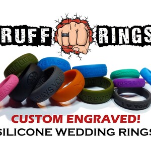 SILICONE RING Custom Engraved Personalized Name Date Phrase Wedding Gift Silicone Wedding Rings Band Ruff Rings Mens and Womens image 1