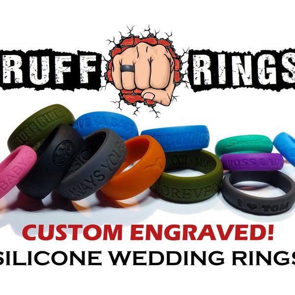 SILICONE RING - Custom Engraved Personalized Name Date Phrase - Wedding Gift - Silicone Wedding Rings Band - Ruff Rings - Mens and Womens