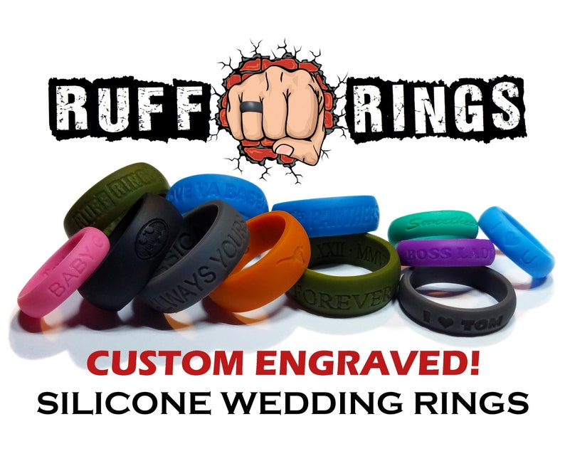 SILICONE RING Custom Engraved Personalized Name Date Phrase Wedding Gift Silicone Wedding Rings Band Ruff Rings Mens and Womens image 1