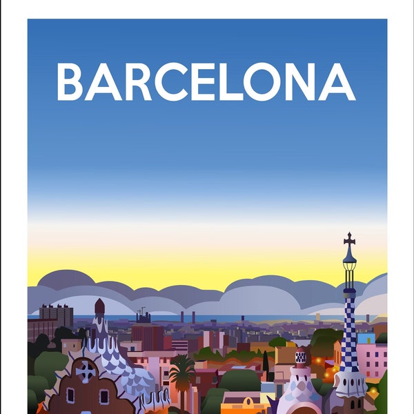 AFFICHE - BARCELONE - (Formats A4 A3 A2) Art mural de voyage touristique