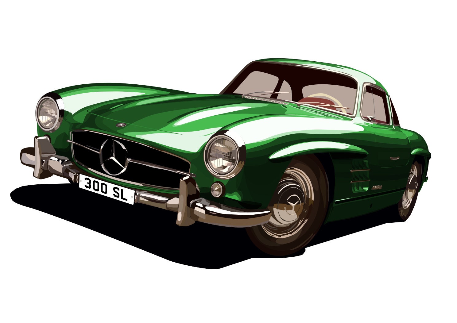 POSTER - Mercedes 300SL Gullwing W198 - Vector Art - Highly