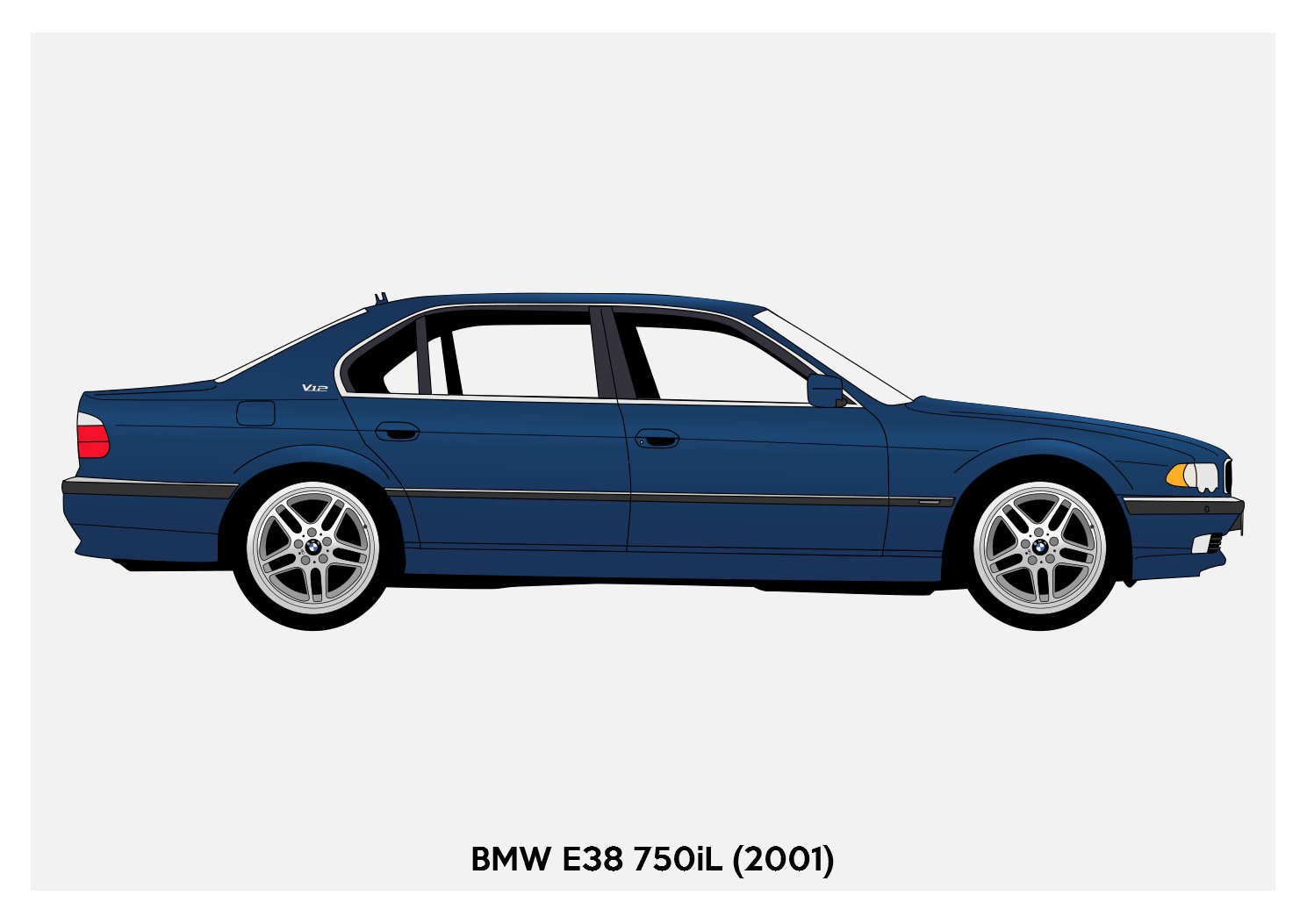 POSTER BMW E38 7-series Blue Vector Art 