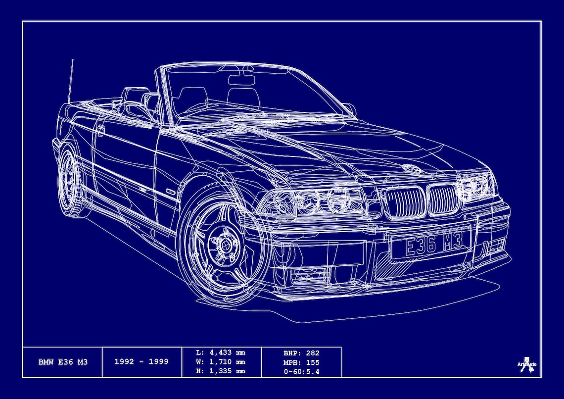POSTER -BMW E36 M3 BLUEPRINT - Vector Art - Highly Detailed - Etsy UK