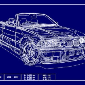 POSTER -BMW E36 M3 BLUEPRINT - Vector Art - Highly Detailed