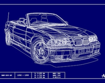 POSTER BMW E46 M3 BLUEPRINT Vector Art Highly Detailed 