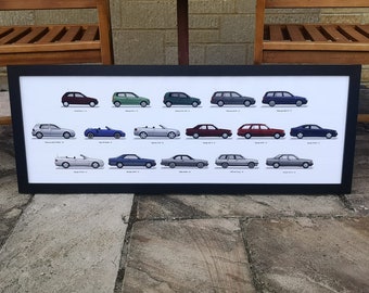 Personalised Car History Poster - Digital drawing and print of your cars or dream garage