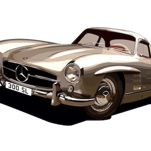 POSTER - Mercedes 300SL Gullwing W198 - Vector Art - Highly Detailed