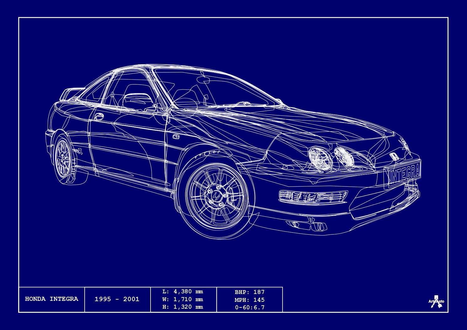 POSTER - HONDA INTEGRA Type R Blue Print - Vector Art - Highly