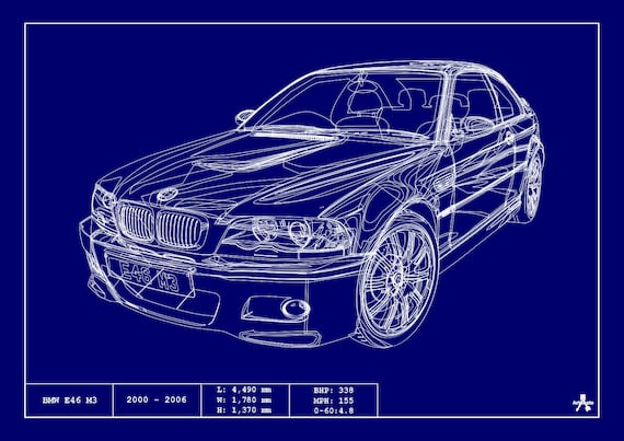 POSTER BMW E46 M3 BLUEPRINT Vector Art Highly Detailed 