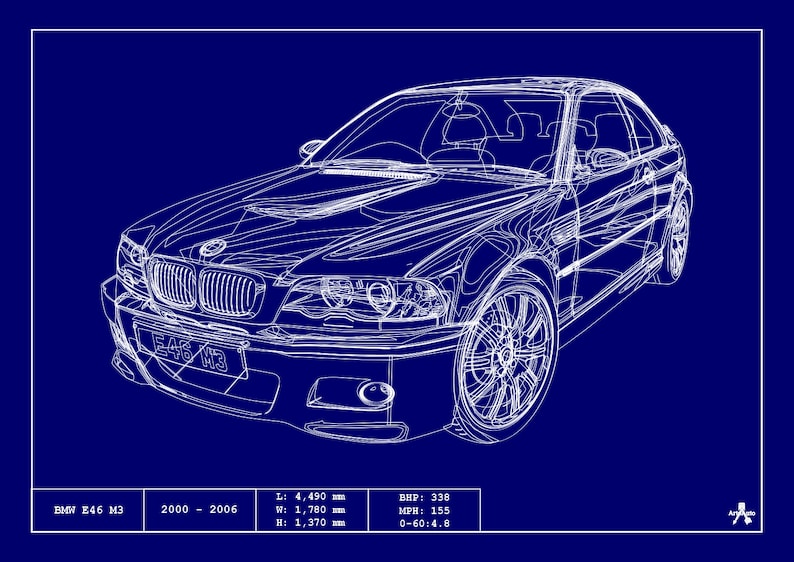 POSTER -BMW E46 M3 BLUEPRINT - Vector Art - Highly Detailed - Etsy