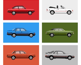 POSTER - RETRO FORD Collage - Classic Cars Fiesta, Escort, Cortina