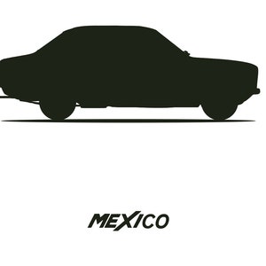 Peut inclure: Silhouette d'une voiture noire avec le mot "MEXICO" imprimé en dessous.