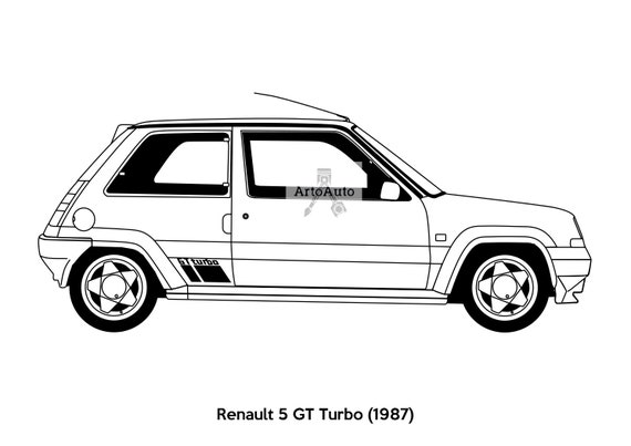 Renault 5 Gt Turbo Outline Vector Svg Pdf Png Etsy