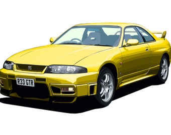 ポスター - 日産スカイライン GTR R33 - ベクターアート - 非常に詳細