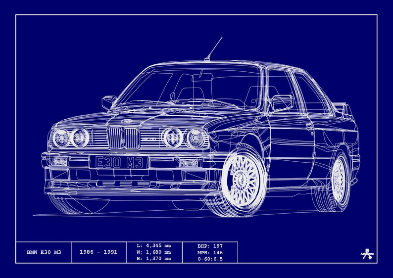 POSTER -BMW E30 M3 BLUEPRINT - Vector Art - Highly Detailed - Etsy