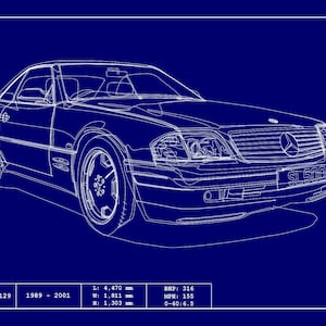 POSTER - MERCEDES R129 BLUEPRINT - Vector Art - Highly Detailed
