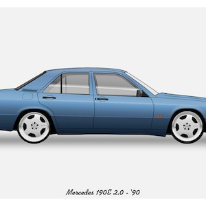 POSTER - Mercedes 190E Blue Vector Art W201