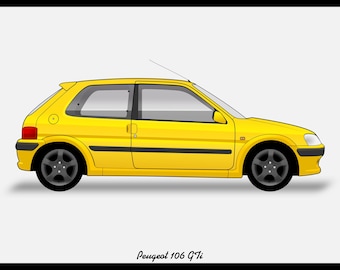 PEUGEOT 106 GTI yellow - Colour Vector File Download - .PDF, .Svg, .Png