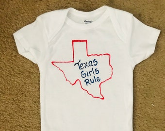 Texas Girls Rule organic cotton handpainted onesie, baby bodysuit MADE TO ORDER